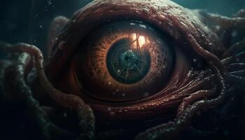 unter Wasser Außerirdischer Anatomie Tentakel Auge Uhren Fisch im natürlich Riff generiert durch ai foto