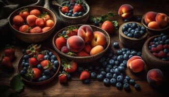 organisch Beere Obst Schüssel ein gesund, Süss Sommer- Snack Sammlung generiert durch ai foto