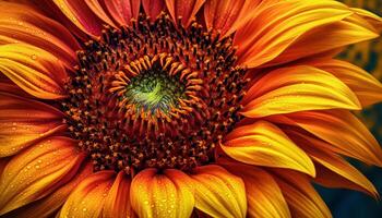 beschwingt Sonnenblume Blütenblatt, Gelb und frisch, nass mit Morgen Tau generiert durch ai foto