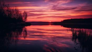 still Sonnenuntergang Über Wasser, reflektieren beschwingt Herbst Farben im Natur generiert durch ai foto