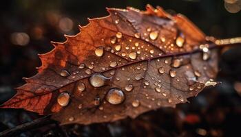 beschwingt Herbst Wald, nass Blätter, Tau Tropfen, Natur Schönheit generativ ai foto