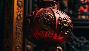 uralt Drachen Skulptur, aufwendig Dekoration, Symbol von Chinesisch Kultur generiert durch ai foto