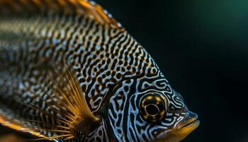 schön gestreift Feuerfisch Schwimmen im tropisch Blau Koralle Riff unter Wasser generiert durch ai foto