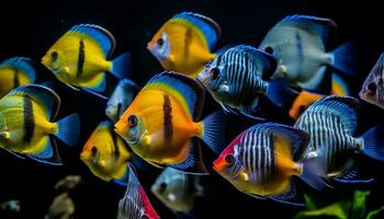 beschwingt gestreift Fisch im natürlich Schönheit unten das Riff Oberfläche generiert durch ai foto
