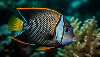 bunt Clown Fisch im natürlich Riff Umfeld, unter Wasser Schönheit gefangen generiert durch ai foto