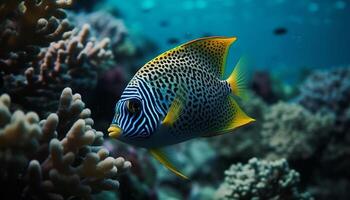 bunt Schule von Fisch schwimmen im natürlich Riff Umgebung unten Wasser generiert durch ai foto