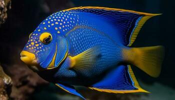 beschwingt Clown Fisch Schwimmen im tropisch Riff, unten Blau Wasser generiert durch ai foto