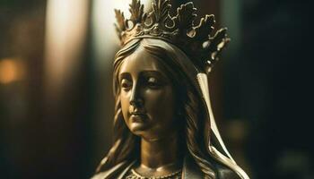 Christentum Lizenzgebühren im Fokus, ein majestätisch Statue von ein Prinzessin generiert durch ai foto