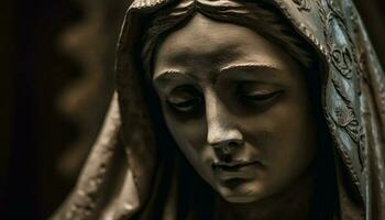 einer Frau beten zu Gott, Traurigkeit im ihr Augen generiert durch ai foto