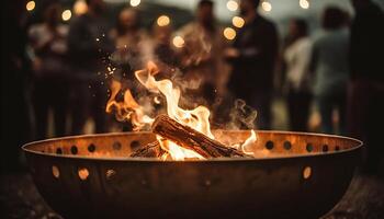 glühend Flammen erleuchten schließen oben von gegrillt Essen beim Grill generiert durch ai foto