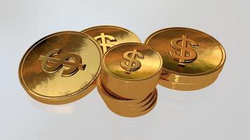 Goldmünze mit Dollarzeichen auf Tabellenhintergrund, 3D-Darstellung foto