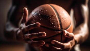 afrikanisch Basketball Spieler halten Ball, üben Dribbling mit Vertrauen generiert durch ai foto