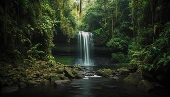 still Szene von fließend Wasser im tropisch Regenwald natürlich Schönheit generiert durch ai foto