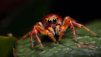 behaart Spinne Bein im schließen hoch, Vergrößerung offenbart gespenstisch Schönheit generiert durch ai foto