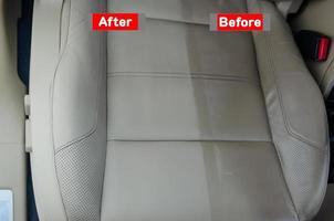 vor und nach dem Reinigungsservice für Ledersitze foto