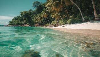 tropisch Palme Bäume schwanken auf das Türkis Wasser Kante generiert durch ai foto