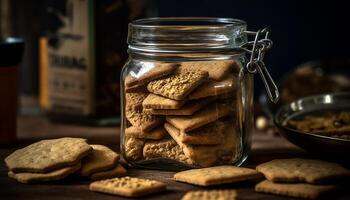 hausgemacht Lebkuchen Kekse auf rustikal Tisch, perfekt Winter Genuss generiert durch ai foto