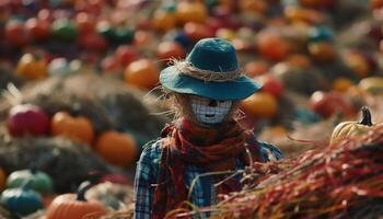 Ernte Kürbisse zum traditionell Halloween Dekoration im ländlich Herbst Szene generiert durch ai foto