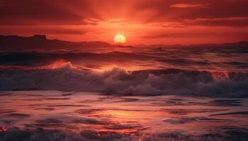 Orange Horizont Über Wasser, still Meereslandschaft, Schönheit im Natur generiert durch ai foto