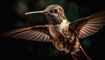 Kolibri schweben Mitte Luft, Verbreitung irisierend multi farbig Flügel im Natur generiert durch ai foto