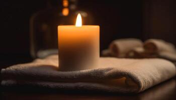 glühend Kerzenlicht leuchtet still Spa Behandlung zum ultimativ Entspannung generiert durch ai foto