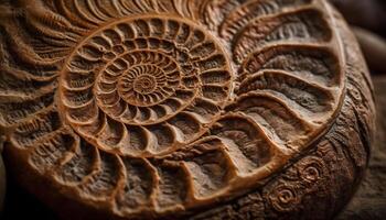 uralt Ammonit Fossil, ausgestorben Tier Hülse, Schönheit im Natur generiert durch ai foto