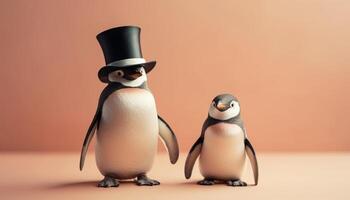 lächelnd Pinguin feiert Winter Geburtstag mit süß Schneemann Dekoration generiert durch ai foto