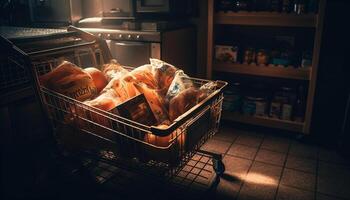 gesund Essen Entscheidungen reichlich im diese frisch, voll Supermarkt Geschäft generiert durch ai foto