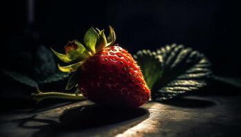 saftig Beere Obst auf hölzern Tisch, reflektieren Frische von Natur generiert durch ai foto