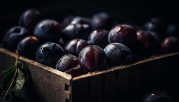 reif Traube Trauben auf rustikal hölzern Tisch, ein gesund Snack generiert durch ai foto