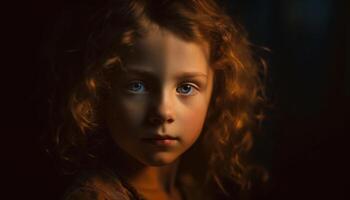 Porträt von ein süß kaukasisch Kind suchen beim Kamera draußen generiert durch ai foto
