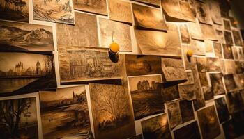alt gestaltet fotografieren Sammlung auf hölzern Planke mit Natur Hintergrund generiert durch ai foto