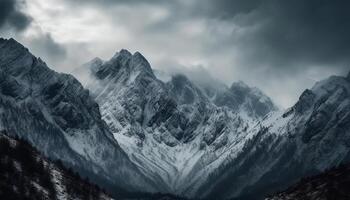 majestätisch Berg Bereich, Panorama- Landschaft, extrem Terrain, still Szene generiert durch ai foto