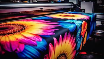 modern Maschinen im ein beschwingt Textil- Fabrik mit elegant Design generiert durch ai foto