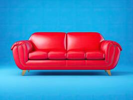 rot Leder Sofa. generativ ai foto