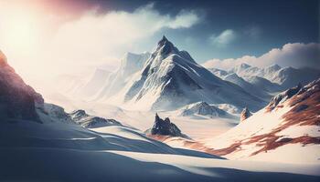 Berg Gipfel steigt an über Schnee bedeckt Landschaft majestätisch Schönheit generiert durch ai foto