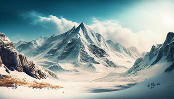 Berg Gipfel Schnee Natur Landschaft draußen Abenteuer Reise Blau generiert durch ai foto