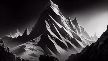 majestätisch Berg Gipfel schwarz und Weiß Schneelandschaft generiert durch ai foto