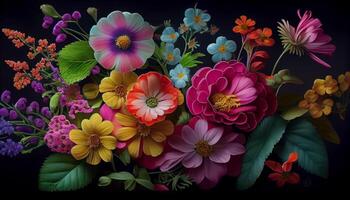 Natur Blumensträuße multi farbig beschwingt botanisch Vereinbarungen generiert durch ai foto