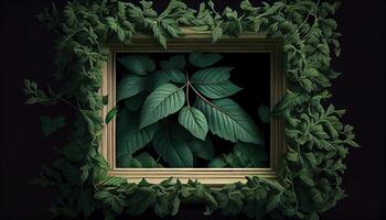 belaubt Pflanze im ein rustikal hölzern Rahmen Frische ist reichlich vorhanden generiert durch ai foto