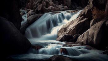 Natur majestätisch Schönheit im Wasserfall glatt Bewegung generiert durch ai foto