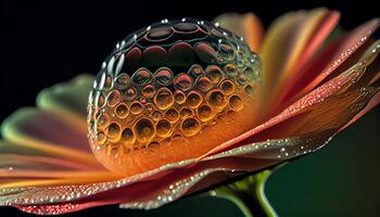 schön Single Blume mit Wasser Tröpfchen reflektieren Farben generiert durch ai foto