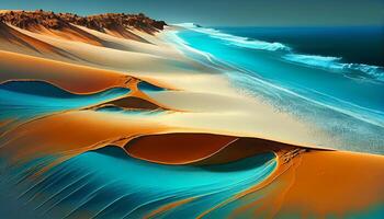 Sand Düne Landschaft Welle Sonnenuntergang Blau Muster ,generativ ai foto