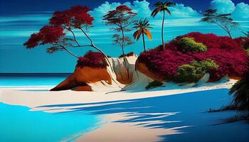 Natur Illustration von Sommer- Blau Wasser Sonnenuntergang Sand ,generativ ai foto