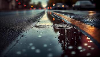 Regen nass Nacht fallen Auto im dunkel draußen ,generativ ai foto