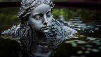 nass Natur Skulptur von einer Frau meditieren ,generativ ai foto