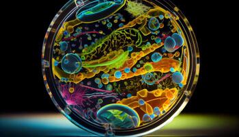 Wissenschaft erfasst abstrakt Bakterium zellular Organismen unter Vergrößerung ,generativ ai foto