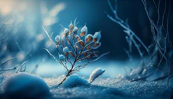 Natur Schönheit im schließen oben Blau Winter Blätter ,generativ ai foto