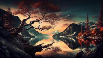 Natur Berg Anzeigen strahlend Farben beim Sonnenuntergang ,generativ ai foto