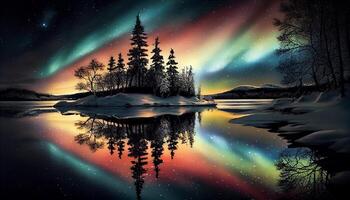 majestätisch Winter Landschaft mit Schnee und Sterne ,generativ ai foto